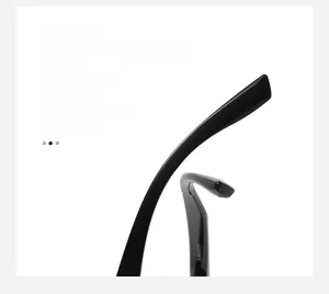 Detail of ergonomic anti-slip temple tips on black square frame glasses for secure fit