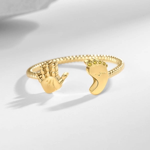 Adjustable golden cuff bracelet with cute palm and footprint designs for women