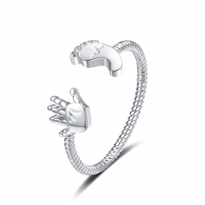 Cute baby footprints and handprints open ring in silver with sparkling crystal accents