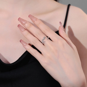 Gothic dinosaur skeleton open ring in silver finish on hand, punk style adjustable jewelry