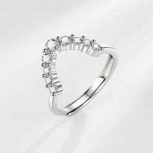 Geometric V Shaped Ring Copper Micro Inlaid Zircon Adjustable Open Ring Simple Luxury Niche Design Jewelry For Women