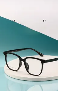 Close-up of black square optical glasses frame J10009 with sizing details