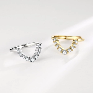 U-shaped stackable cubic zirconia rings in silver and gold with adjustable open band