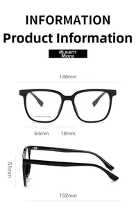 Detailed size chart for square frame glasses showing 146mm width and 152mm temple length
