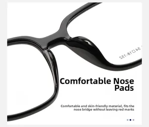 Detail of skin-friendly nose pads on square glasses frames for a comfortable non-slip fit