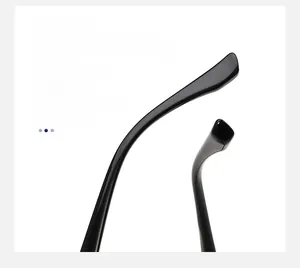 Detail of curved anti-slip eyewear temples in black glossy resin for maximum comfort