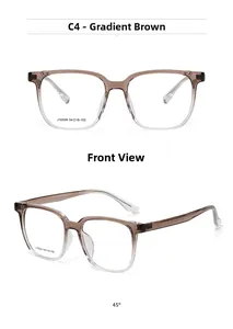 Front and side view of square gradient brown eyeglass frames with model J10009