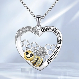 Heart Bee Pendant Necklace Copper With Zircon Enamel Bee-lieve In Yourself Inspirational Jewelry For Women Fashion