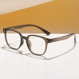 Fashionable oversized square eyeglasses frame in transparent tea color for women