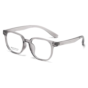 Fashionable square transparent grey optical frames with elegant silver hinge details