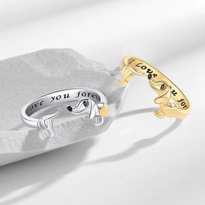 Adjustable dachshund dog ring in gold and silver with I Love You Forever engraving
