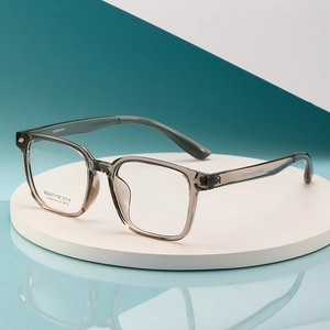Occhiali da vista quadrati moderni in resina trasparente grigio scuro con riflesso specchio