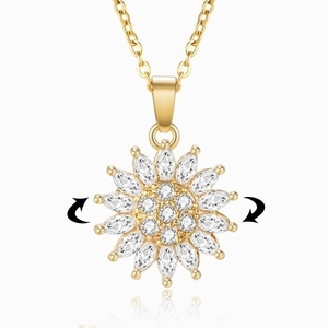 Collana rotante a girasole con brillanti cristalli di zircone e finitura dorata