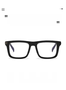 Detail of square black frame sunglasses with three gold stripes on hinges and photochromic lenses