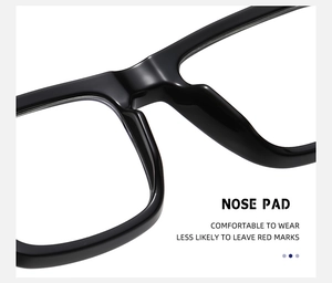 Detail of square glasses frame with integrated nose pads for comfortable wear