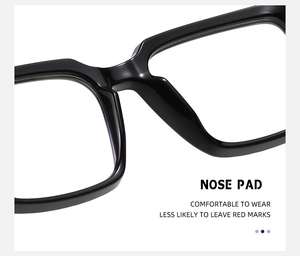 Close-up of integrated nose pads on black square optical frames for comfort