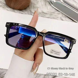Fashionable black square photochromic glasses with anti-blue light lenses for women