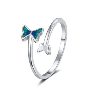 Eleganter silberner Schmetterling Ring mit blauer Emaille und verstellbarem Design