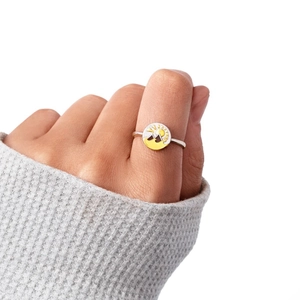 Minimalist sun and mountain landscape ring in two-tone silver and gold plating