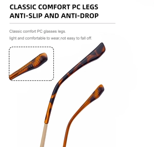 Detail of square sunglasses metal temple with tortoise shell anti-slip ear tips