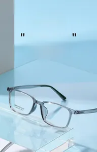 Detail of square eyeglass frame AT68630 with specifications and green temple tips