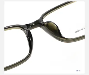 Detail of dark green glasses frame with integrated nose pads for comfortable wear