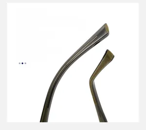 Detail of square glasses with anti-slip curved temple tips and textured grip finish