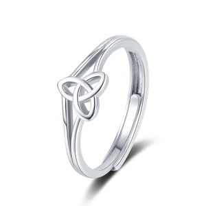 Polished silver triquetra Celtic knot open adjustable ring with geometric minimalist design