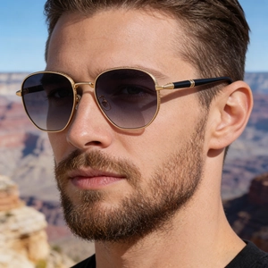Men Fashion Sunglasses UV400 Protection Gradient Lenses Retro Metal PC Square Frame Luxury Business Outdoor Eyewear