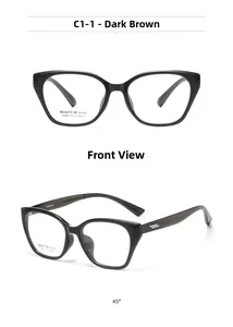 Detail view of transparent dark brown cat-eye glasses frame with model AT68611 details