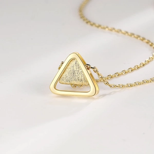 Minimalist double layer triangle pendant necklace in gold finish with brushed texture