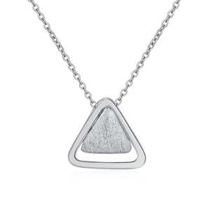 Elegant silver layered triangle pendant necklace with matte brushed texture for women