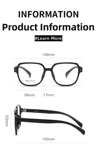 Detailed size chart showing dimensions of stylish square oversized optical glasses