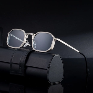 Retro square metal sunglasses for men with silver frames and premium dark lenses