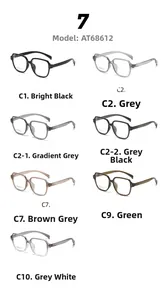 Detailed grid display of AT68612 square optical frames in seven assorted color finishes