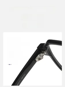Detail of durable metal hinge and size specifications on black square frame glasses