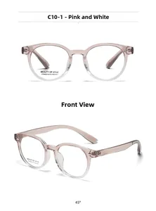 Front and 45-degree views of round pink to white gradient optical glasses frames
