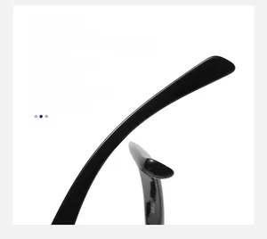 Detail of curved non-slip temple tips on black oversized square optical glasses