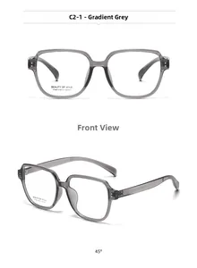 Detail view of square gradient translucent grey frames in front and 45-degree angles