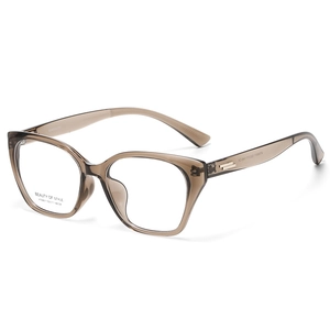 Fashionable cat-eye tea brown transparent optical glasses frames for women with gold trim