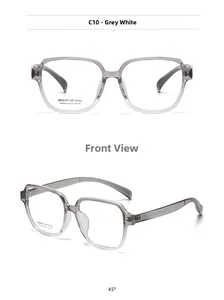 Close-up of square glasses frame in grey white gradient with model AT65612 parameters