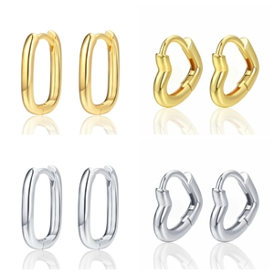 Heart And U Shaped Huggie Hoop Earrings 18K Gold Plated Copper Geometric Minimalist For Women With Silver Earring Post