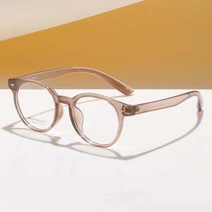 Fashionable round amber optical glasses for women with retro transparent frames