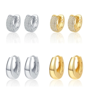 Geometric Hoop Earrings Gold Plated Copper Cubic Zirconia 925 Sterling Silver Earring Post Elegant Huggie For Women Fashion