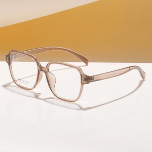 Fashionable oversized square amber optical frame glasses for women with transparent finish