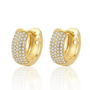 Exquisite 18K gold plated hoop earrings with four rows of sparkling cubic zirconia stones