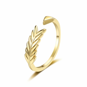 Elegant gold leaf wheat ear open ring with minimalist adjustable design and polished finish
