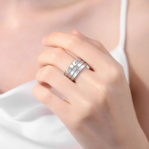 Three-piece stackable silver smile rings for women with minimalist engraved patterns