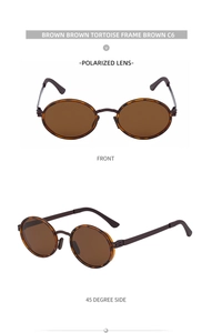 Front and 45-degree side view of oval polarized sunglasses with brown tortoise frames
