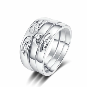 Three-piece stackable wavy rings set in silver finish with pavé zircon accents